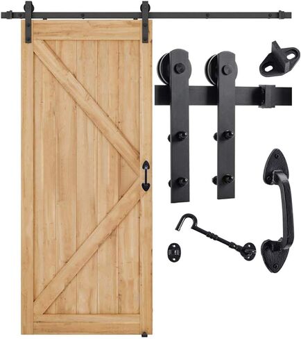 HOME MASTER HARDWARE 6.6 FT Heavy Duty Sturdy Sliding Barn Door Hardware Kit (Whole Set Includes 1x Pull Handle Set & 1x Floor Guide & 1x Latch Lock) Fit 36"- 40" Wide Door Panel (I Shape Hanger) in Saudi Arabia