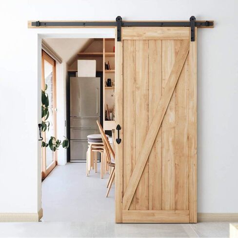 HOME MASTER HARDWARE 6.6 FT Heavy Duty Sturdy Sliding Barn Door Hardware Kit (Whole Set Includes 1x Pull Handle Set & 1x Floor Guide & 1x Latch Lock) Fit 36"- 40" Wide Door Panel (I Shape Hanger) in Saudi Arabia