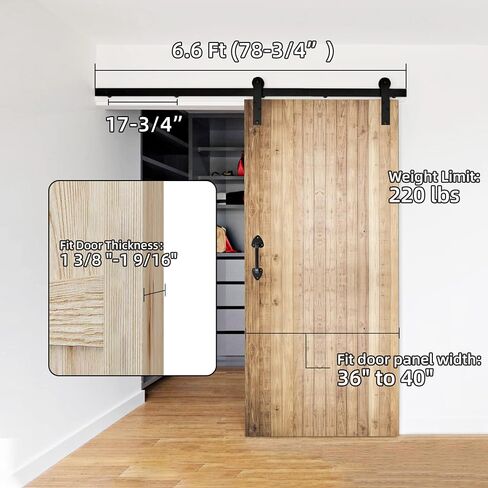 HOME MASTER HARDWARE 6.6 FT Heavy Duty Sturdy Sliding Barn Door Hardware Kit (Whole Set Includes 1x Pull Handle Set & 1x Floor Guide & 1x Latch Lock) Fit 36"- 40" Wide Door Panel (I Shape Hanger) in Saudi Arabia
