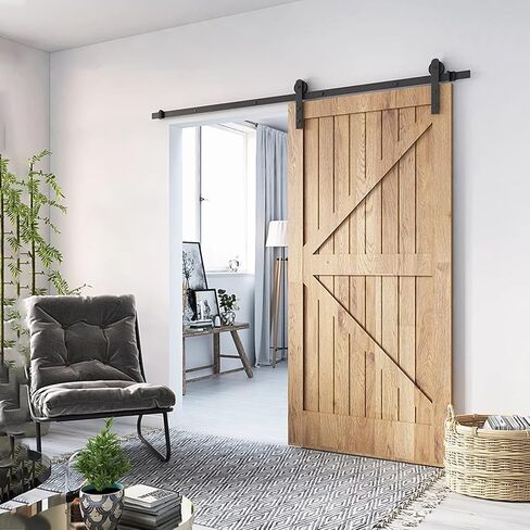 HOME MASTER HARDWARE 6.6 FT Heavy Duty Sturdy Sliding Barn Door Hardware Kit (Whole Set Includes 1x Pull Handle Set & 1x Floor Guide & 1x Latch Lock) Fit 36"- 40" Wide Door Panel (I Shape Hanger) in Saudi Arabia