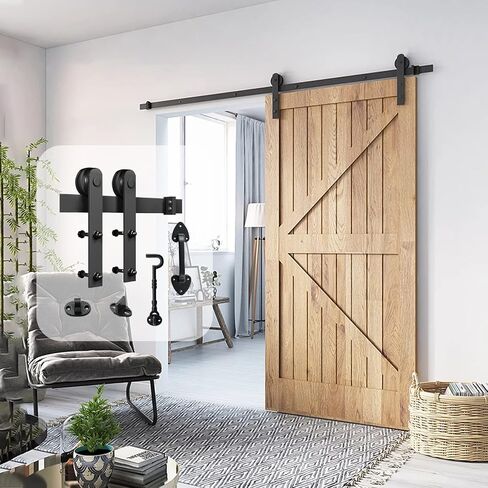 HOME MASTER HARDWARE 6.6 FT Heavy Duty Sturdy Sliding Barn Door Hardware Kit (Whole Set Includes 1x Pull Handle Set & 1x Floor Guide & 1x Latch Lock) Fit 36"- 40" Wide Door Panel (I Shape Hanger) in Saudi Arabia
