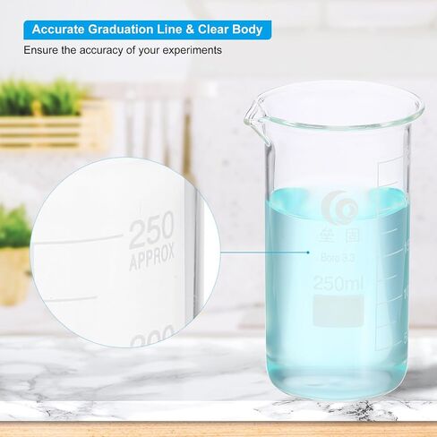 PATIKIL 50ml Tall Glass Beaker, 6Pcs 3.3 Borosilicate Glass Beakers Graduated Measuring Cup with Spout for Lab Experiment, Cooking and Baking, Clear in Saudi Arabia