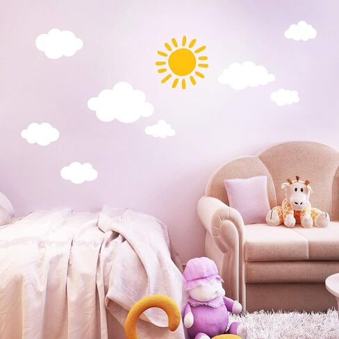 DECOWALL DWG-707WY ملصقات حائط للأطفال برسومات الشمس والغيوم ملصقات جدارية للنافذة ملصقات جدارية قابلة للتقشير واللصق للأطفال وغرفة نوم الأطفال وغرفة المعيشة (White_707WY) in Saudi Arabia