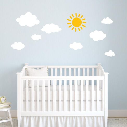 DECOWALL DWG-707WY ملصقات حائط للأطفال برسومات الشمس والغيوم ملصقات جدارية للنافذة ملصقات جدارية قابلة للتقشير واللصق للأطفال وغرفة نوم الأطفال وغرفة المعيشة (White_707WY) in Saudi Arabia