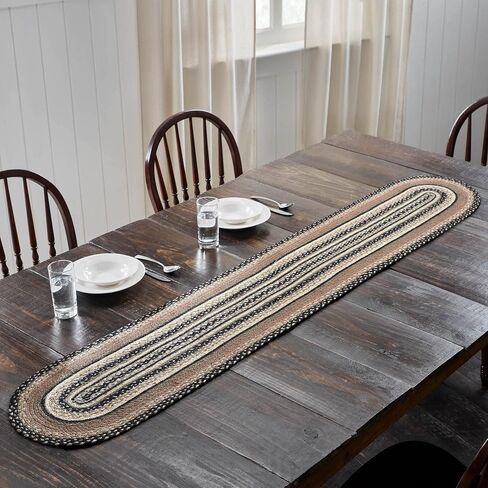VHC Brands Sawyer Mill, Braided Jute Table Runner, Oval, Charcoal Creme, 8x25 in Saudi Arabia