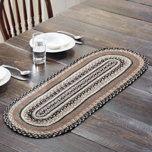 VHC Brands Sawyer Mill, Braided Jute Table Runner, Oval, Charcoal Creme, 8x25 in Saudi Arabia