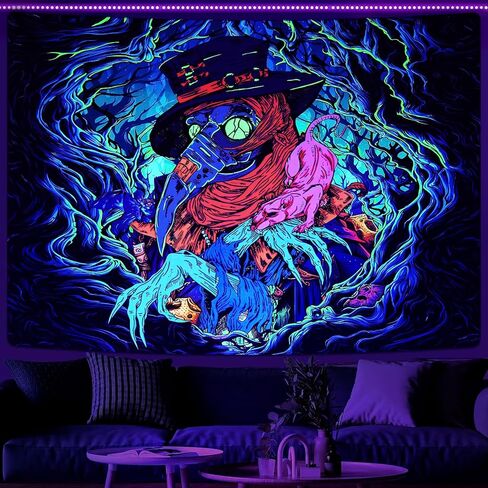 Invoibler Blacklight Halloween نسيج الأشعة فوق البنفسجية رد الفعل الغراب المفروشات النيون الرعب الطاعون الطبيب نسيج مخيف نسيج الجمالية في العصور الوسطى الجدار شنقا لغرفة النوم (51.2 × 59.1 بوصة) in Kuwait
