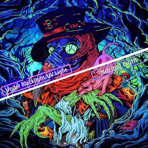 Invoibler Blacklight Halloween نسيج الأشعة فوق البنفسجية رد الفعل الغراب المفروشات النيون الرعب الطاعون الطبيب نسيج مخيف نسيج الجمالية في العصور الوسطى الجدار شنقا لغرفة النوم (51.2 × 59.1 بوصة) in Kuwait