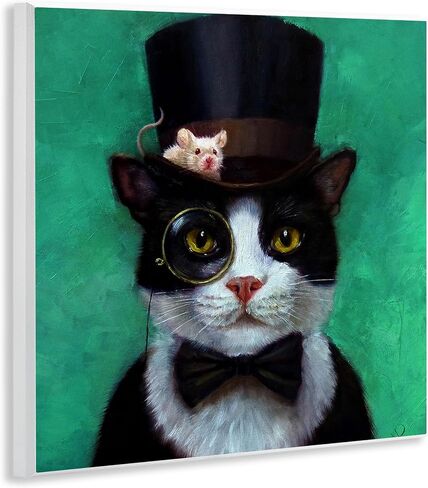 Stupell Industries Good Sir Top Hat Cat with a Mouse and A Monocle Turquoise Painting Wall Plaque, 12x12, Multicolor in Saudi Arabia