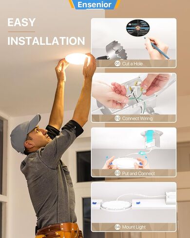 Ensenior 1 Pack 6 Inch LED Recessed Ceiling Light, Dimmable, 5000K Daylight, 1050LM 12W 120V, High Brightness Canless Wafer Downlight - ETL&FCC&IC in Saudi Arabia
