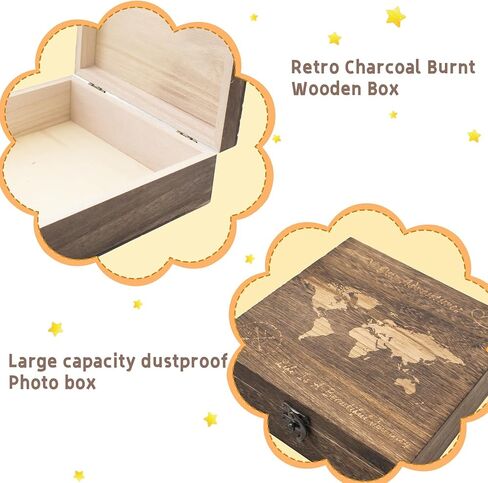 Our Adventures Box, 7.7 x 7.7 x 2.7 Inches, Decorative Wooden Keepsake Box Memory Box with World Map Background Engraved Wood Box with Lid Unique Gift Ideas Wedding Engagement Gift in Kuwait