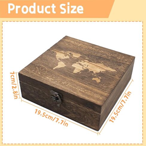 Our Adventures Box, 7.7 x 7.7 x 2.7 Inches, Decorative Wooden Keepsake Box Memory Box with World Map Background Engraved Wood Box with Lid Unique Gift Ideas Wedding Engagement Gift in Kuwait
