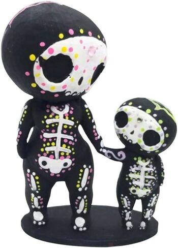 Sugar Skull Couple Figurine Statue Couples Cute Skeleton Mexican Halloween Day of The Dead Figurines Decor(Parent-Child) in Saudi Arabia