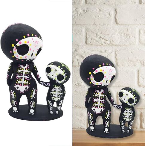 Sugar Skull Couple Figurine Statue Couples Cute Skeleton Mexican Halloween Day of The Dead Figurines Decor(Parent-Child) in Saudi Arabia