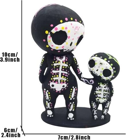 Sugar Skull Couple Figurine Statue Couples Cute Skeleton Mexican Halloween Day of The Dead Figurines Decor(Parent-Child) in Saudi Arabia