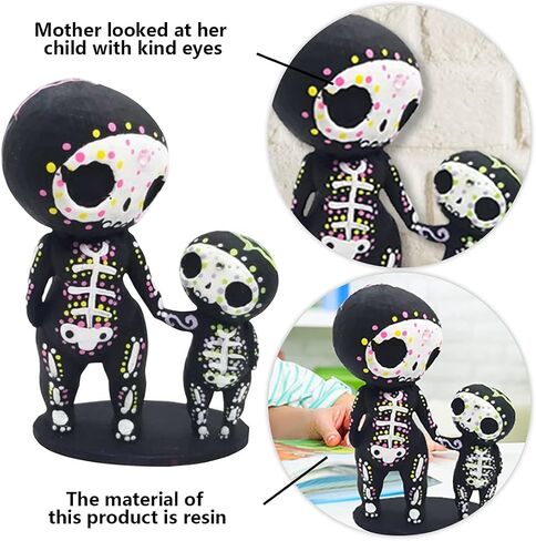 Sugar Skull Couple Figurine Statue Couples Cute Skeleton Mexican Halloween Day of The Dead Figurines Decor(Parent-Child) in Saudi Arabia