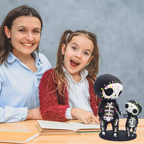 Sugar Skull Couple Figurine Statue Couples Cute Skeleton Mexican Halloween Day of The Dead Figurines Decor(Parent-Child) in Saudi Arabia