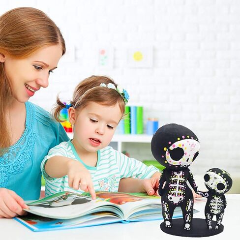 Sugar Skull Couple Figurine Statue Couples Cute Skeleton Mexican Halloween Day of The Dead Figurines Decor(Parent-Child) in Saudi Arabia
