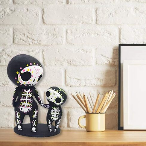 Sugar Skull Couple Figurine Statue Couples Cute Skeleton Mexican Halloween Day of The Dead Figurines Decor(Parent-Child) in Saudi Arabia
