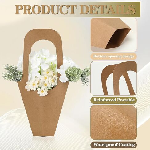 xialgshe 20 Pcs kraft paper flowers gift bags bouquets bags cones flower bouquet bags with handle to make bouquets for wedding,paper wedding birthday gift bag valentines day gift bag (Kraft Paper, medium) in Kuwait