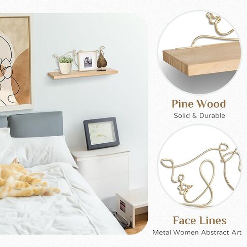 أرفف عائمة لديكور الحائط - أرفف معلقة من الخشب الصلب لغرفة النوم، منظم رف تخزين معدني للحمام in Kuwait