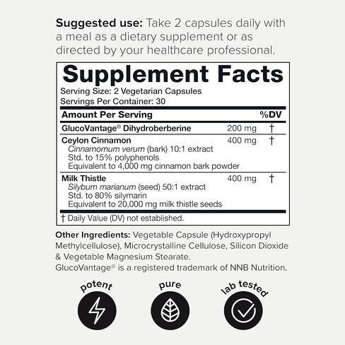 Ultra Concentrated Dihydroberberine Supplement - 24,000 mg per Serving with Ceylon Cinnamon & Milk Thistle Extract - 200mg GlucoVantage - 5X More Effective - Third Party Lab Tested Dihydroberberine in Kuwait