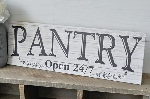 Pantry Open 24/7 White Rustic Wood Wall Sign 6x18 (White Unframed) in Saudi Arabia