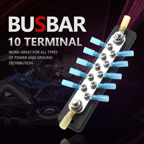 MICTUNING 10 Terminal Bus Bar Kit - كتلة التوزيع الأرضي لشريط الناقل 600 فولت مع 10 براغي و2 مسامير و12 محطة حلقات انكماش حراري in Kuwait