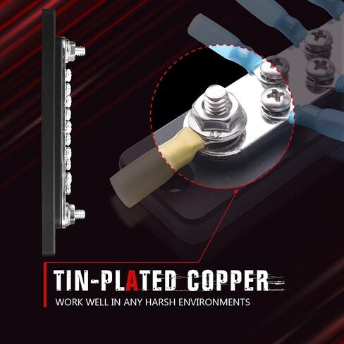 MICTUNING 10 Terminal Bus Bar Kit - كتلة التوزيع الأرضي لشريط الناقل 600 فولت مع 10 براغي و2 مسامير و12 محطة حلقات انكماش حراري in Kuwait