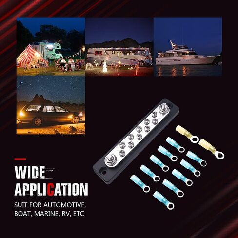 MICTUNING 10 Terminal Bus Bar Kit - كتلة التوزيع الأرضي لشريط الناقل 600 فولت مع 10 براغي و2 مسامير و12 محطة حلقات انكماش حراري in Kuwait