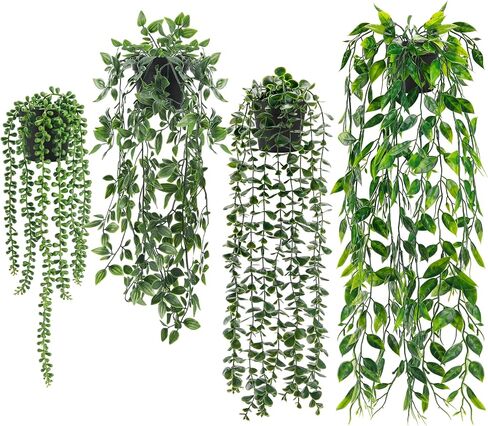 Der Rose 4 Pack Fake Plants Artificial Hanging Faux Plants Indoor in Black Pots for Room Home Shelf Wall Outdoor Decor in Saudi Arabia
