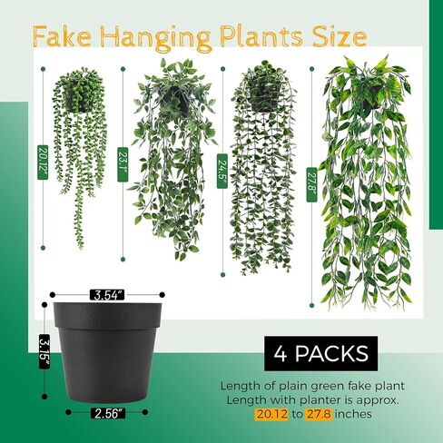 Der Rose 4 Pack Fake Plants Artificial Hanging Faux Plants Indoor in Black Pots for Room Home Shelf Wall Outdoor Decor in Saudi Arabia
