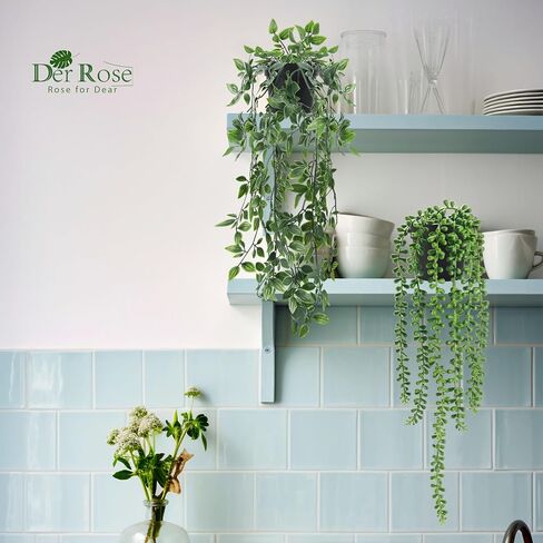 Der Rose 4 Pack Fake Plants Artificial Hanging Faux Plants Indoor in Black Pots for Room Home Shelf Wall Outdoor Decor in Saudi Arabia