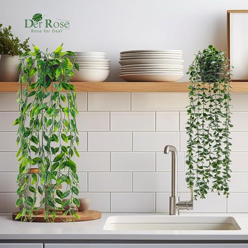 Der Rose 4 Pack Fake Plants Artificial Hanging Faux Plants Indoor in Black Pots for Room Home Shelf Wall Outdoor Decor in Saudi Arabia