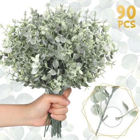 Fabbay 90 Pcs Eucalyptus Leaves Stems 9'' Tall Artificial Silver Dollar Eucalyptus Leaves Faux Eucalyptus Stems for Flower Bouquet Vase Wedding Halloween Centerpiece Autumn Home Office Greenery Decor in Saudi Arabia