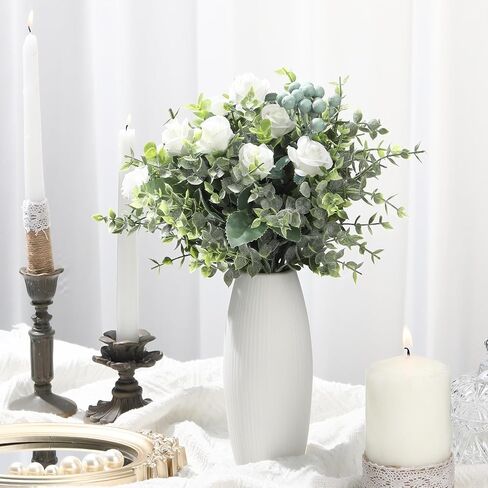 Fabbay 90 Pcs Eucalyptus Leaves Stems 9'' Tall Artificial Silver Dollar Eucalyptus Leaves Faux Eucalyptus Stems for Flower Bouquet Vase Wedding Halloween Centerpiece Autumn Home Office Greenery Decor in Saudi Arabia
