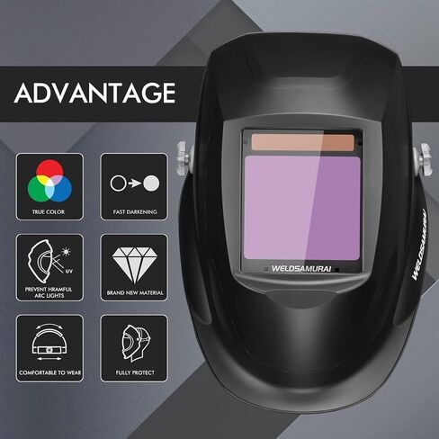 4.21"x3.59" Large View Welding Helmet, WELDSAMURAI Auto Darkening Welding Hood True Color 4 Arc Sensors Variable Shade 4/5-8/9-13 for TIG MIG ARC Grinding Plasma in Saudi Arabia