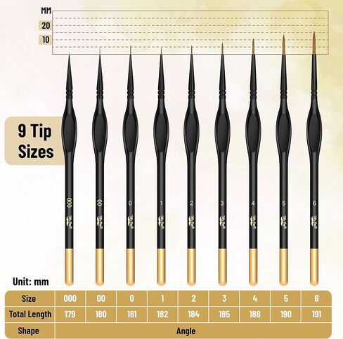Mr. Pen- Detail Paint Brushes Set, 9 pcs, Silver/Black, Miniature Paint Brushes, Thin Paint Brushes, Model Paint Brushes, Fine Tip Paint Brush, Face Paint Brushes Set, Mini Paint Brushes in Kuwait