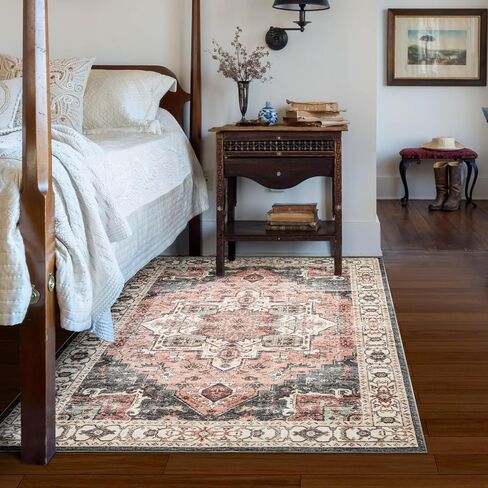 Asrug 3x5 Vintage Area Rug-Machine Washable Doormat Rug Low Pile Distressed Mat Medallion Floor Cover Carpet with Non-Slip Backing for Living Room Dinning Room Bedroom Entrance Indoor，Pink in Saudi Arabia