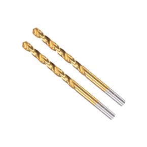 Twist Drill Bits, 5.1mm Drilling Diameter, Titanium Coated High Speed Steel 6542 Straight Round Shank - (Applications: for Stainless Steel Alloy Metal), 2-Pieces
