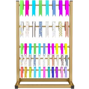 5 Tier Ribbon Holder Organizer Rack, Metal Large Capacity Sewing Stand Organizer, Display Rack Storage Shelf for Craft Room Cake Shop Flower Store (Color : Gold)