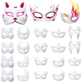 50 Pcs DIY Unpainted Masquerade Mask Paper Mache Mask DIY Full Face Mask White Craft Mask Blank Mask Cat Mask to Decorate for Art Party Opera Masquerade Cosplay Dance Halloween Christmas 10 Styles