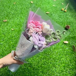 JOMODECOR Handmade Crochet Rose Flower Bouquet, Knitted Artificial Forever Flowers with Exquisite Wrap, Gift to Girlfriend Mom Women, Perfect for Valentines, Home Decor,Celebration