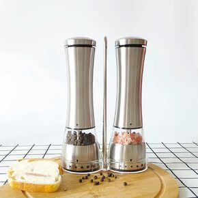 Electric Salt and Pepper Shakers – Adjustable Coarseness Electric Rechargeable Salt and Pepper Grinder Set – Battery Operated Pepper Mill and Salt Mill – Stainless Steel Electric Spice Grinder Set