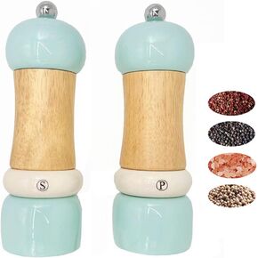 Manual Salt and Pepper Grinder Set Salt & Pepper Mill Sets Wooden Salt Pepper Grinder Set Salt & Pepper Shakers Gift Set- Customized Coarseness - Ceramic Core - Peach (Set of 2, 6")