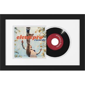 eletecpro Record Frame 10x16 with 2 Double Sided Mats (Black&White), Classic Vinyl Frame for 7x7 Single Music Album Cover and Vinyl, Black Vinyl Record Display for Wall, Stylish Wall Decor