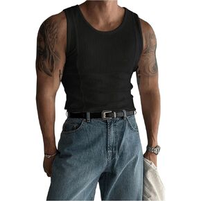 Men's Summer Tank Top Sleeveless Crewneck Ribbed Tank T-Shirt Workout Gym Muscle Tank Undershirt