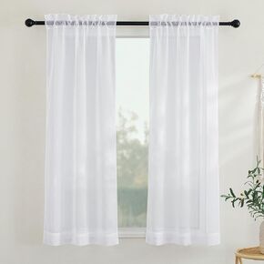 RYB HOME 4 Panels Volie Sheer Curtains 63 inches Length, Light Filtering Translucent Window Treatment Drapes, Lightweight Airy Short Curtains for Kitchen Bathroom, 30 x 63 inches, White