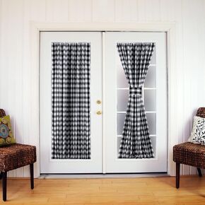 French Door Curtains Buffalo Plaid Window Curtains Rod Pocket Farmhouse Sidelight Curtains for Glass Door 72 inch Long 2 Panels with Tieback, Black/White