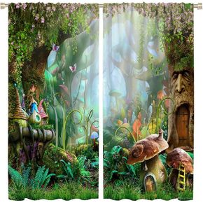 kkh الكرتون حكاية خرافية الغابات تعتيم الستائر لديكور المنزل، الخيال الربيع الفطر قضيب جيب الحرارية معزولة الستائر سواد نافذة لوحات الستار لغرفة المعيشة غرفة نوم ديكور 42 × 63 بوصة in Kuwait